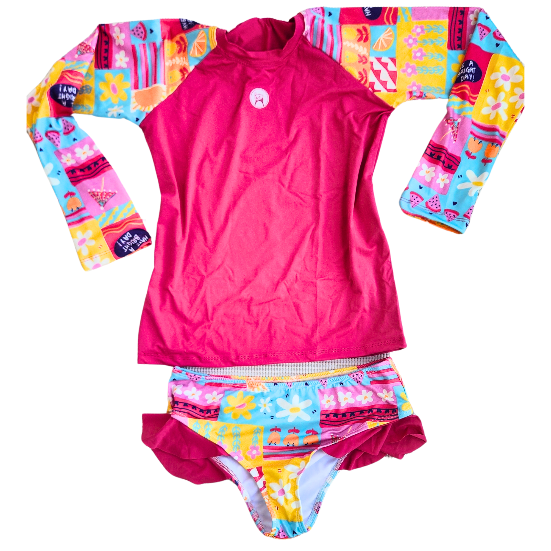 Conjunto UV com Camisa de Manga Longa e Biquíni com Estampa Rosa Divertida